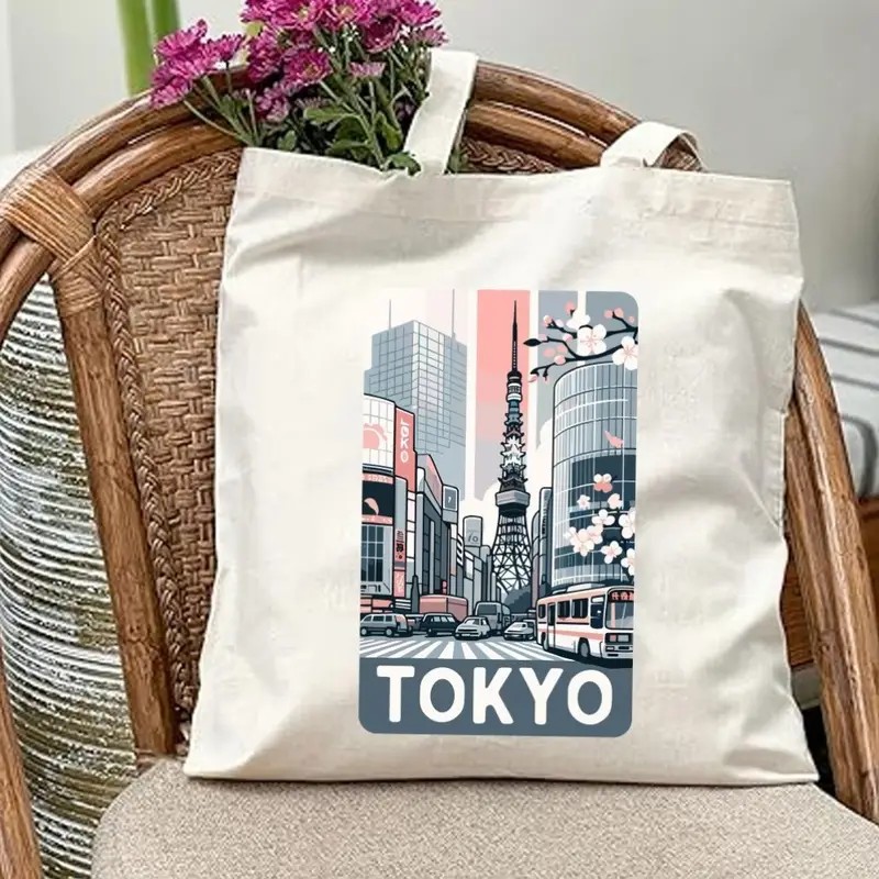 Women'S Japanese Bags - Estetyczna torba płócienna z motywem tokijskiej
