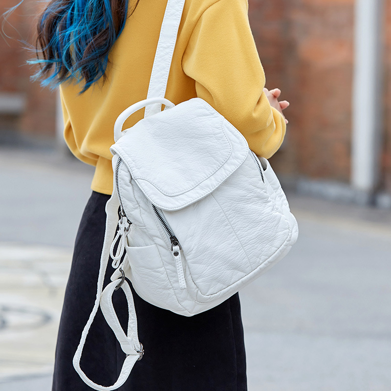 Women Bags H&M - Plecak damski biały sprany plecak skórzany