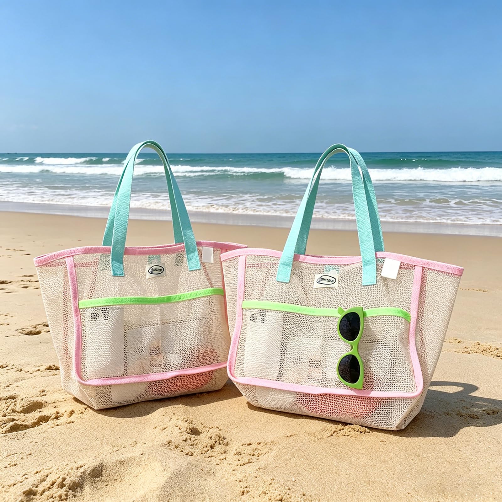Women Bags Accessories - Torby plażowe damskie, kolorowe, składane, siatkowe