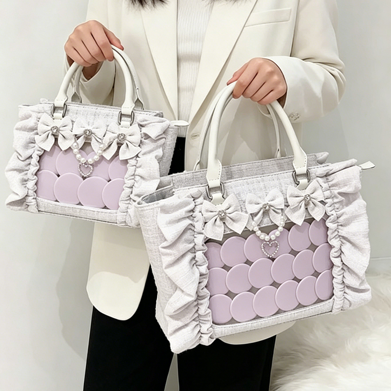 Women'S Japanese Bags - Japońska torba Ita z falbankami, kokardą